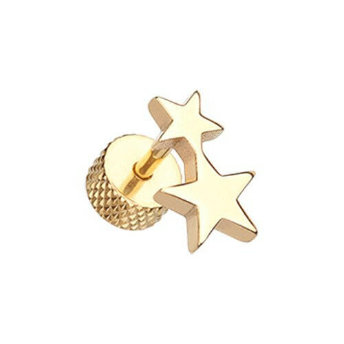 Golden Double Star Steel Fake Plug Fake Plug Impulse Piercings 16 gauge (1.2mm)