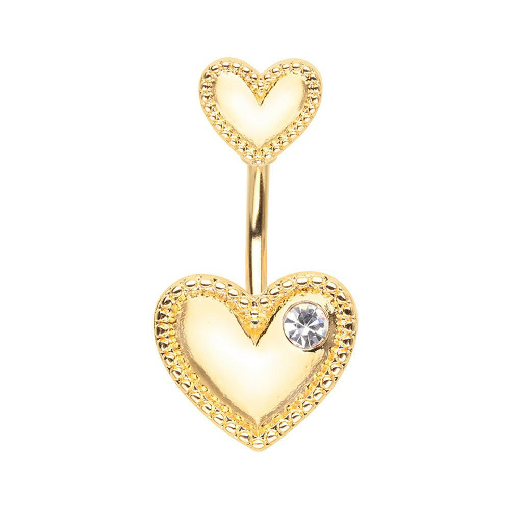 Golden Double Valentine Heart Belly Button Ring belly ring Impulse Piercings