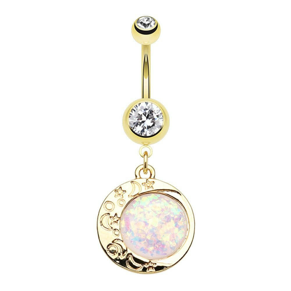 Golden Eclipse Sun Opal Moon Belly Button Ring Navel Ring Impulse Piercings