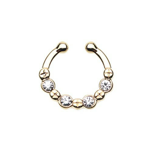 Golden Elan Multi-Gem Fake Septum Clip-On Ring Fake Septum Ring Impulse Piercings Clear