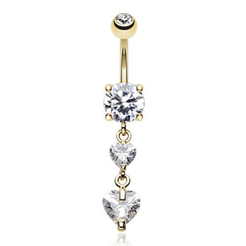 Golden Elegant Double Hearts Cubic Zirconia Belly Button Ring Navel Ring Impulse Piercings