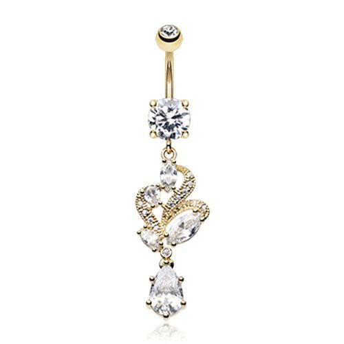 Golden Elegant Luster Vines Cubic Zirconia Belly Button Ring Navel Ring Impulse Piercings