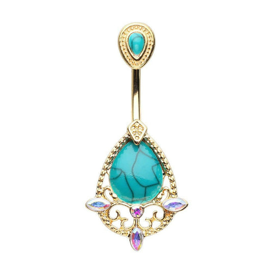 Golden Elegant Turquoise Vintage Aurora Belly Button Ring Navel Ring Impulse Piercings