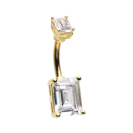 Golden Emerald Cut Cubic Zirconia Belly Button Ring Navel Ring Impulse Piercings