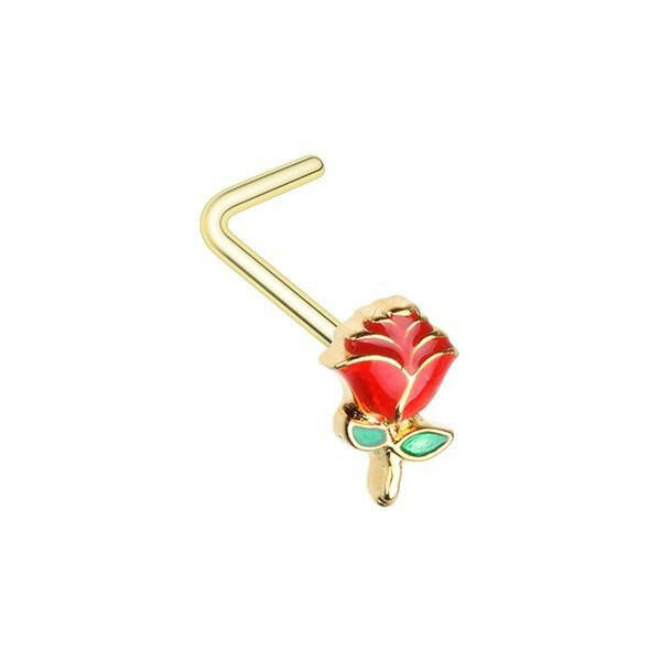 Golden Enchanted Rose L-Shape Nose Ring Nose Ring Impulse Piercings Default Title