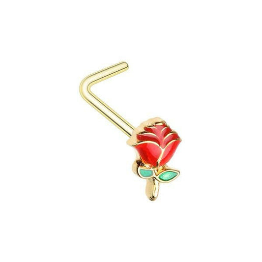 Golden Enchanted Rose L-Shape Nose Ring Nose Ring Impulse Piercings Default Title