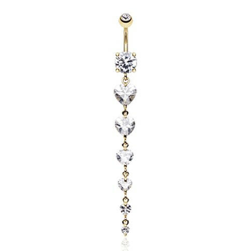 Golden Enchanting Heart Cascade Cubic Zirconia Belly Ring Navel Ring Impulse Piercings