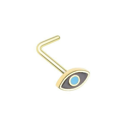 Golden Evil Eye L-Shape Nose Ring Nose Ring Impulse Piercings