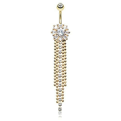 Golden Exquisite Bedazzled Cascading Cubic Zirconia Belly Button Ring Navel Ring Impulse Piercings