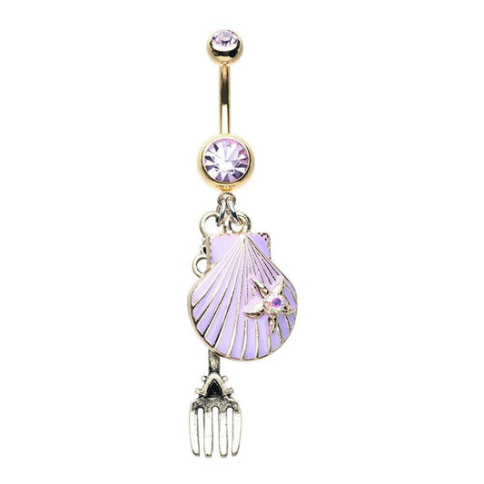 Golden Fairytale Dinglehopper Fork Shell Belly Button Ring Navel Ring Impulse Piercings