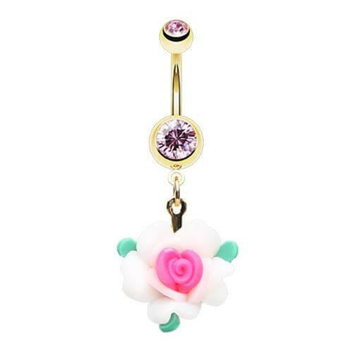 Golden Fairytale Flower Rose Petal Belly Button Ring Navel Ring Impulse Piercings