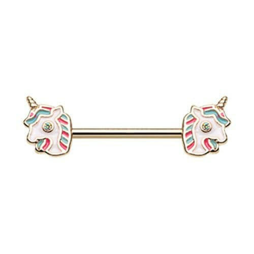 Golden Fairytale Unicorn Nipple Barbell Ring Nipple Ring Impulse Piercings