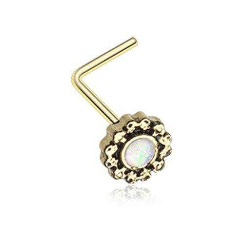 Golden Filigree Opal Sparkle L-Shaped Nose Ring Nose Ring Impulse Piercings