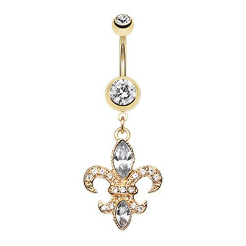 Golden Fleur de Lis Belly Button Ring Navel Ring Impulse Piercings Clear