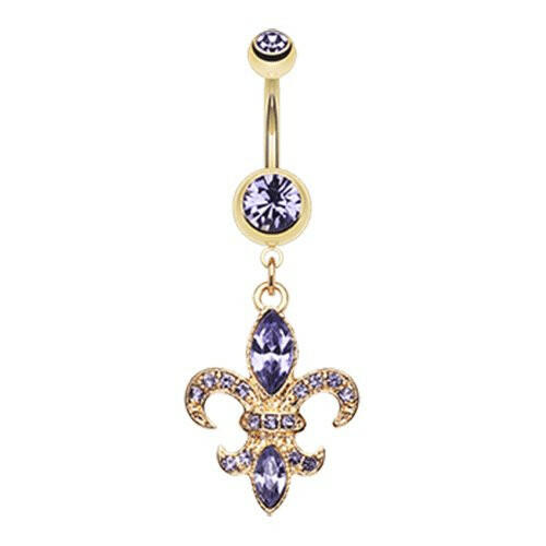 Golden Fleur de Lis Belly Button Ring Navel Ring Impulse Piercings Tanzanite