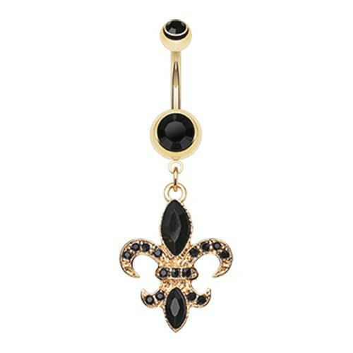 Golden Fleur de Lis Belly Button Ring Navel Ring Impulse Piercings Black