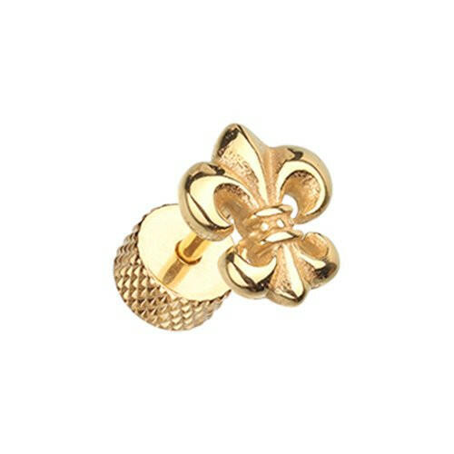 Golden Fleur De Lis Steel Fake Plug Fake Plug Impulse Piercings 16 gauge (1.2mm)