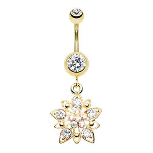 Golden Flower Cluster Belly Button Ring Navel Ring Impulse Piercings