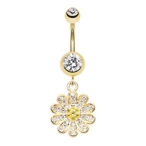 Golden Flower Sparkle Belly Button Ring Navel Ring Impulse Piercings