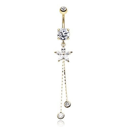 Golden Flower Sparkle Cubic Zirconia Belly Button Ring Navel Ring Impulse Piercings