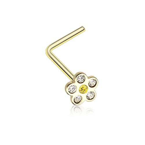 Golden Flower Sparkle L-Shaped Nose Ring Nose Ring Impulse Piercings