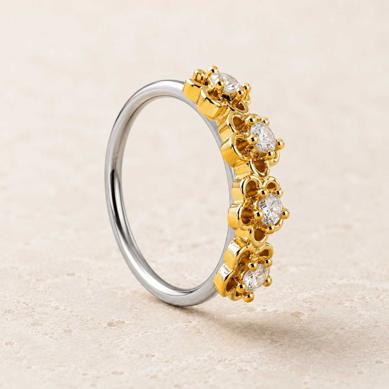 Golden Flowers Seamless Circular Ring 16G CZ - Skin Metals