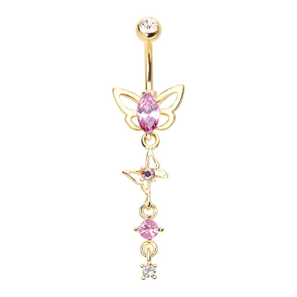 Golden Fluttering Butterfly Belly Button Ring belly ring Impulse Piercings