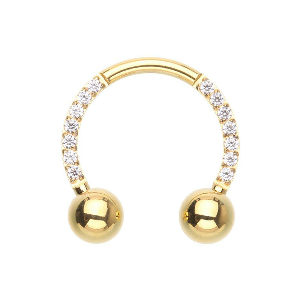 Golden Front Facing Multi Gem Steel Horseshoe Circular Barbell Circular Barbell Impulse Piercings