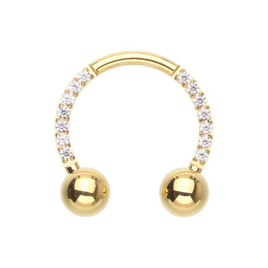 Golden Front Facing Multi Gem Steel Horseshoe Circular Barbell Circular Barbell Impulse Piercings