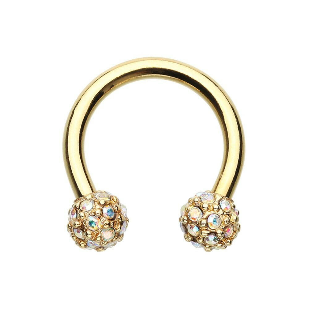 Golden Full Dome Pave Ball Horseshoe Circular Barbell Circular Barbell Impulse Piercings 16 GA (1.2mm)