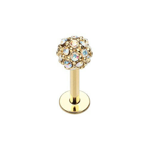 Golden Full Dome Pave Top Steel Labret Labret Impulse Piercings 16 GA (1.2mm) 5/16" (8mm)