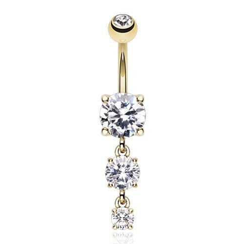 Golden Gem Cascade Cubic Zirconia Belly Button Ring Navel Ring Impulse Piercings Clear