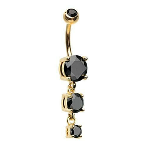 Golden Gem Cascade Cubic Zirconia Belly Button Ring Navel Ring Impulse Piercings Black