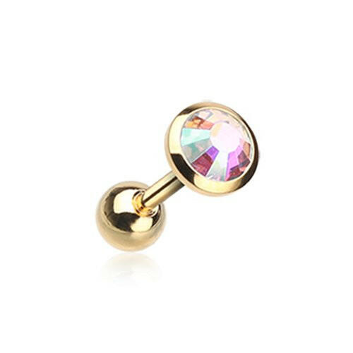 Golden Gem Sparkle Cartilage Tragus Earring Cartilage Earring Impulse Piercings 1/8" (3mm) Aurora Borealis