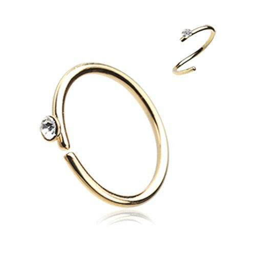 Golden Gem Top Bendable Steel Nose Hoop Nose Ring Impulse Piercings 20 gauge (0.8mm) 5/16" (8mm) 3/32" (2mm)