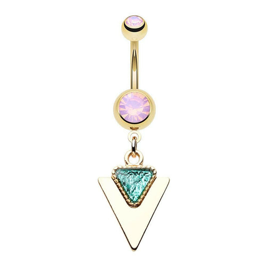 Golden Geometric Triangle Dangle Belly Button Ring Navel Ring Impulse Piercings