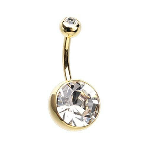 Golden Giant Sparkle Gem Ball Belly Button Ring Navel Ring Impulse Piercings