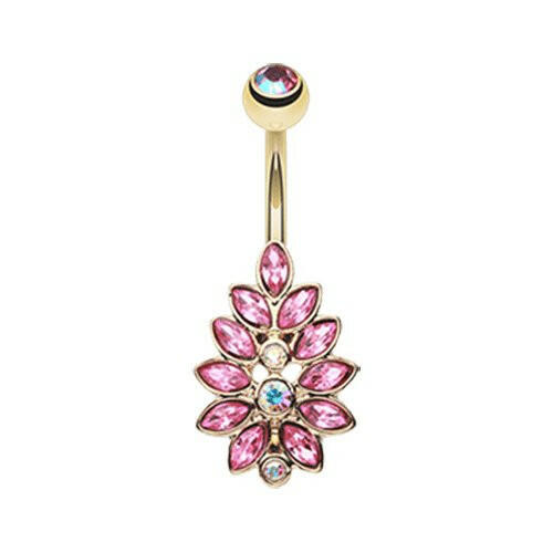 Golden Gisela Leaflet Multi-Gem Belly Button Ring Navel Ring Impulse Piercings