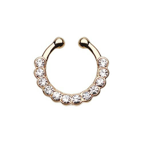 Golden Glistening Multi-Gem Fake Septum Clip-On Ring Fake Septum Ring Impulse Piercings