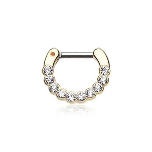 Golden Glistening Multi-Gem Septum Clip-On Ring Septum Ring Impulse Piercings 16 GA (1.2mm) 1/4" (6mm)