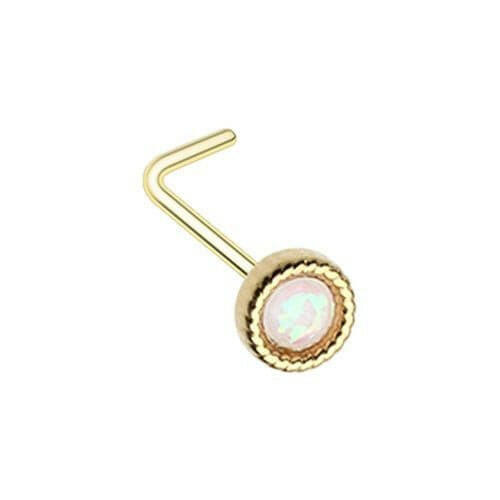 Golden Glitter Opal Round Shape L-Shape Nose Ring Nose Ring Impulse Piercings Default Title