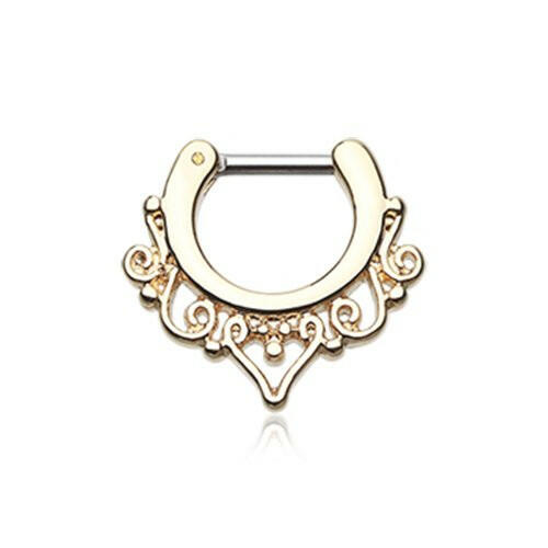 Golden Goddess Filigree Septum Clicker Septum Ring Impulse Piercings 16 GA (1.2mm) 1/4" (6mm)