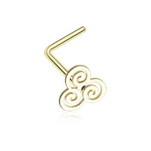 Golden Gold Trinity Swirl L-Shaped Nose Ring Nose Ring Impulse Piercings