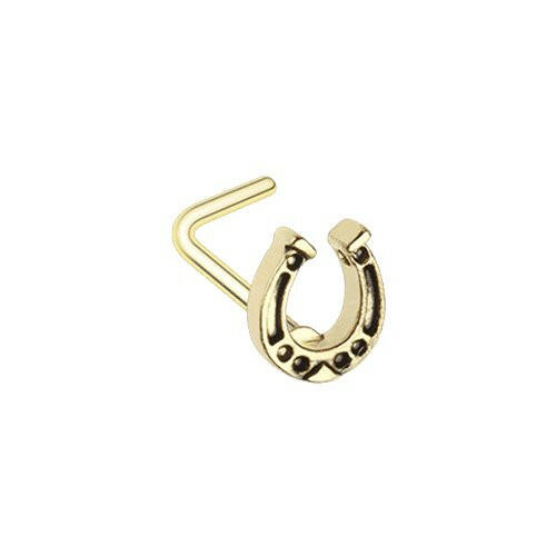 Golden Good Luck Horseshoe L-Shape Nose Ring Nose Ring Impulse Piercings