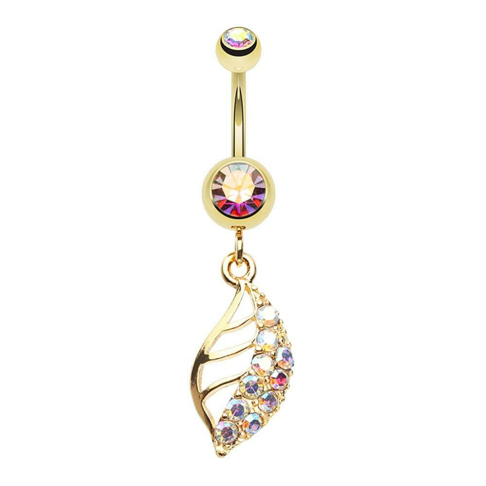 Golden Graceful Leaf Diamond Belly Button Ring Navel Ring Impulse Piercings