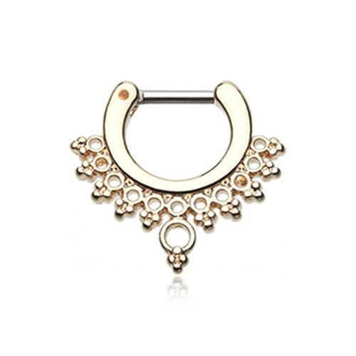 Golden Grand Entice Filigree Septum Clicker Septum Ring Impulse Piercings 16 GA (1.2mm) 1/4" (6mm)