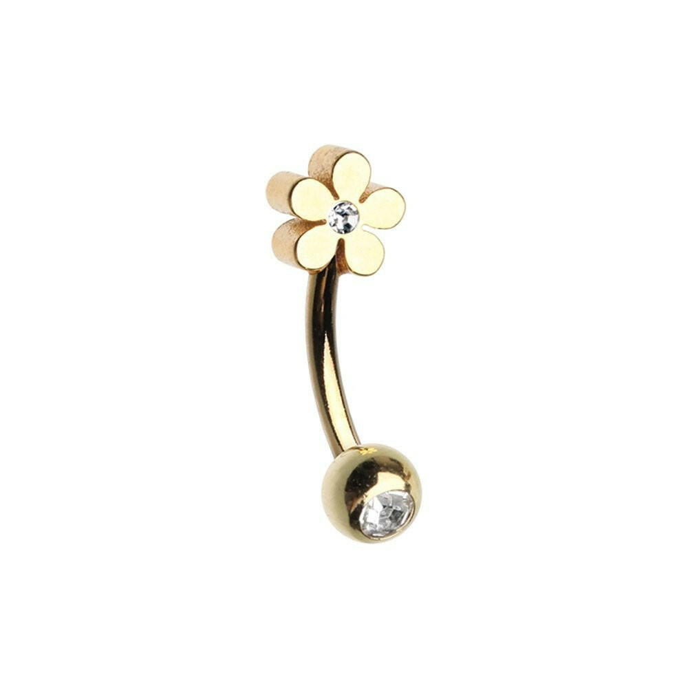 Golden Grand Plumeria Curved Barbell Eyebrow Ring Curved Barbell Impulse Piercings