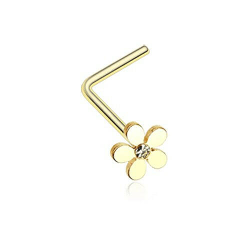 Golden Grand Plumeria Flower L-Shaped Nose Ring Nose Ring Impulse Piercings