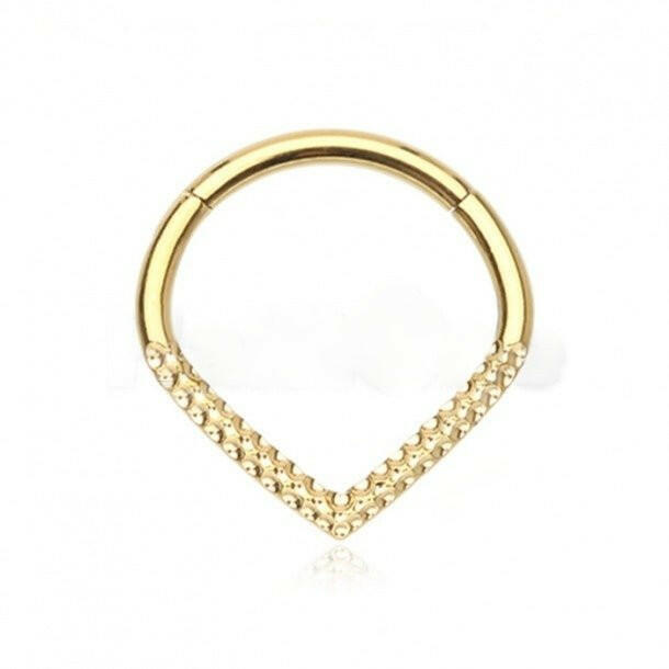 Golden Hammered Oval Point Steel Seamless Hinged Clicker Ring Clicker Ring Impulse Piercings 16 GA (10mm)