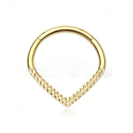 Golden Hammered Oval Point Steel Seamless Hinged Clicker Ring Clicker Ring Impulse Piercings 16 GA (10mm)